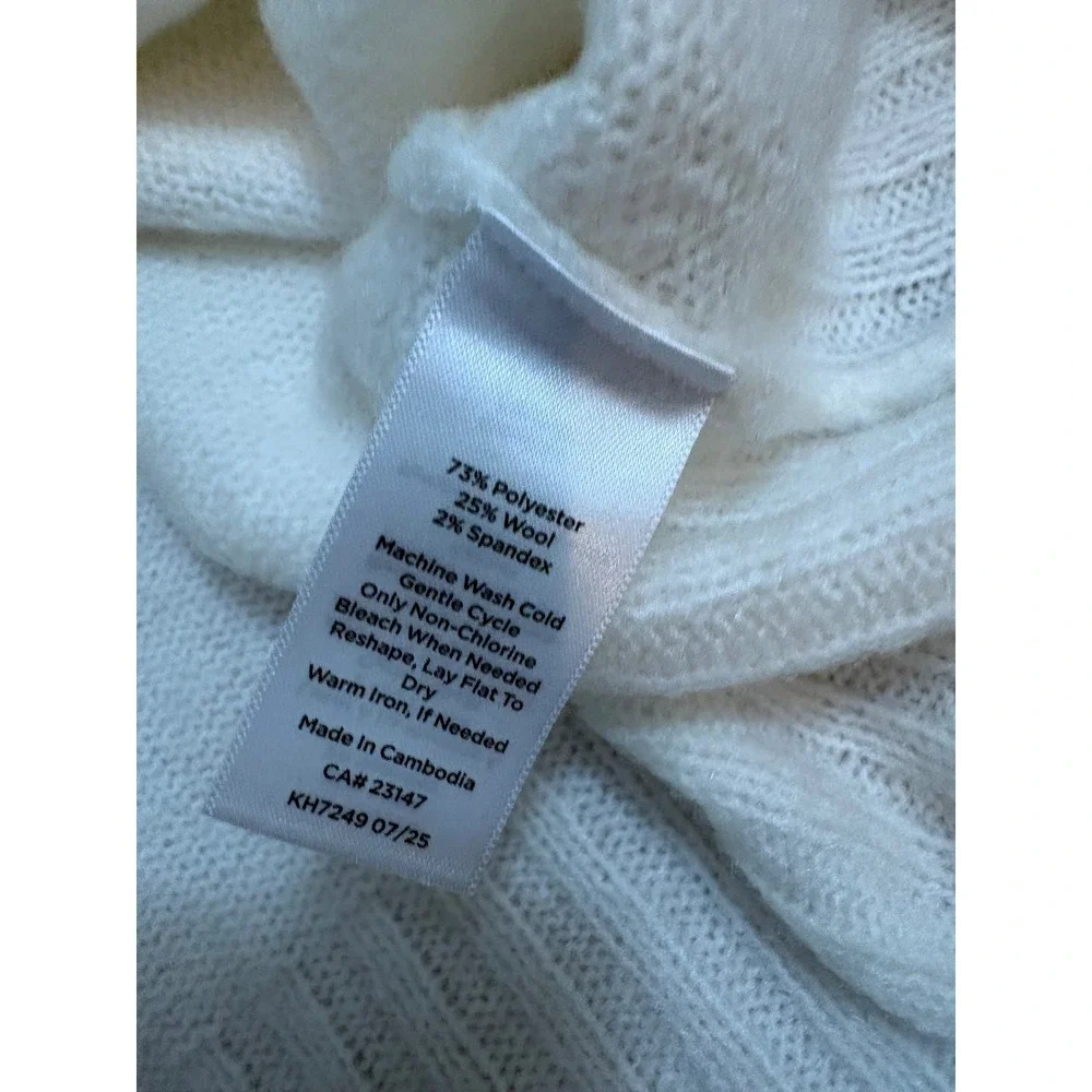 New Talbots Ivory Wool Blend V-Neck $100 Pullover Sweater PXL KH7249 07/25